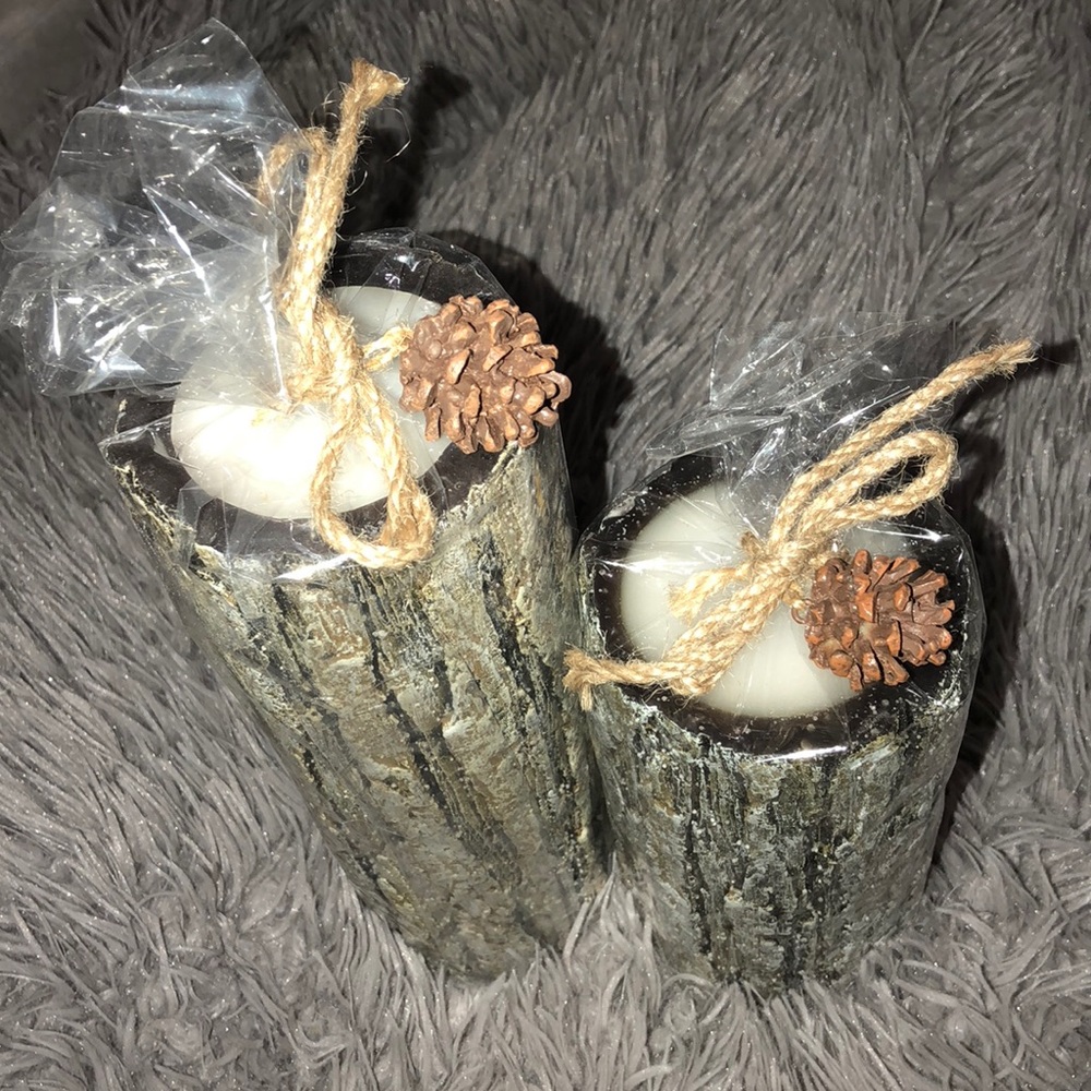 Tree bark candle set of 2